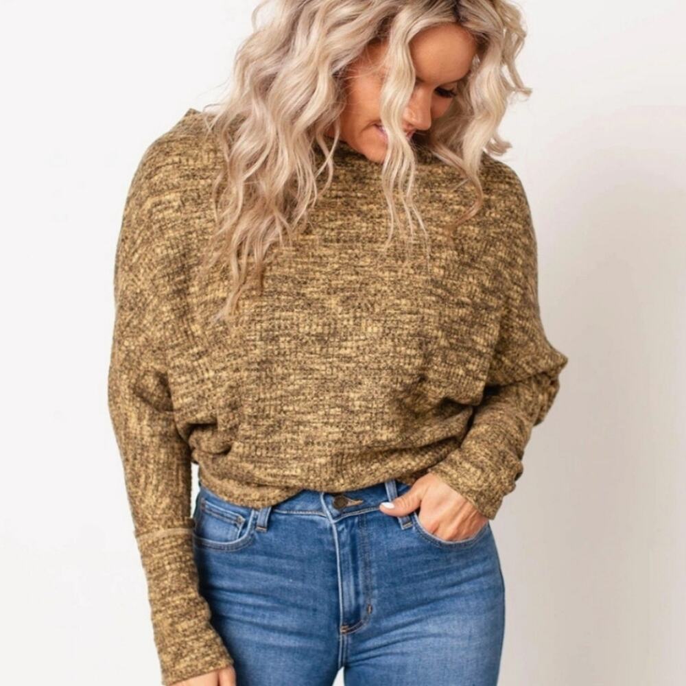 NWT Elan Gold Melange Boatneck Sweater, Sz XL